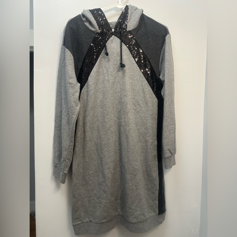 VENUS Gray and Black Sequin Hoodie